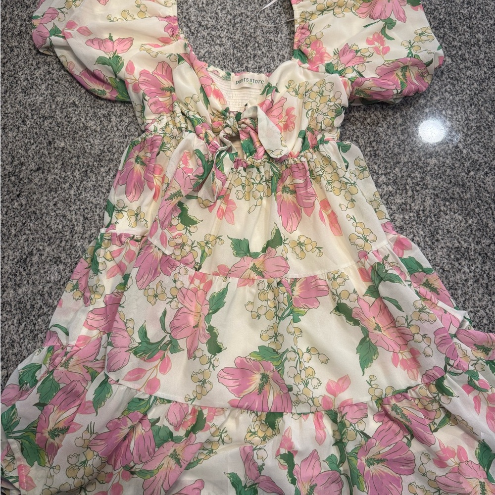 Floral Pink and Green Mini Dress